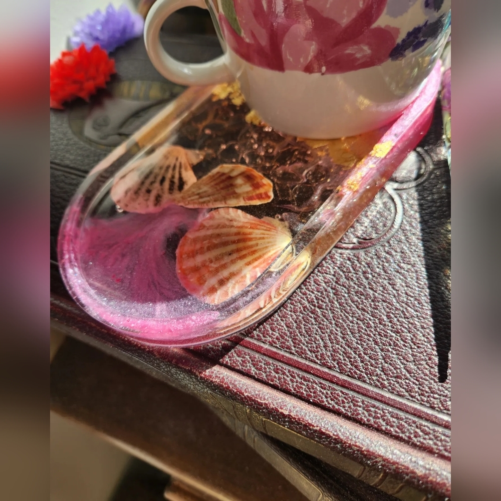 Handmade seashell coaster